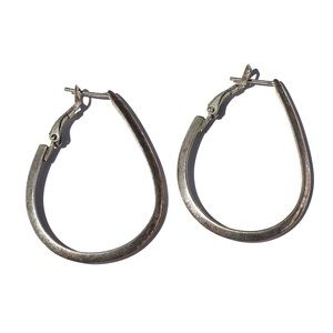 Vintage Sterling Silver Hoop Earrings Large Oval Hoops with Beveled Knife Edge